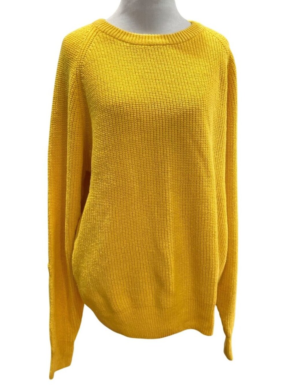 Vintage Oversized Pullover Sweater L Yellow Chunky Knit Crew Minimalist Layers